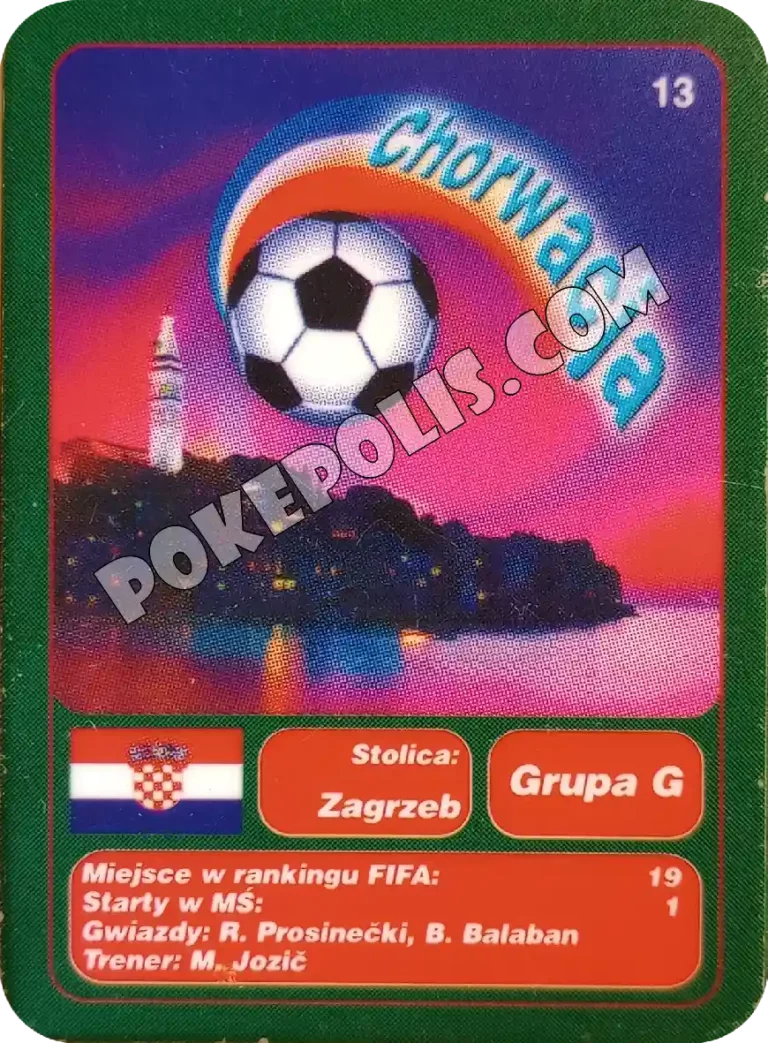 goool club 2002 karty z chipsów lays mistrzostwa świata w piłce nożnej mundial kraj chorwacja