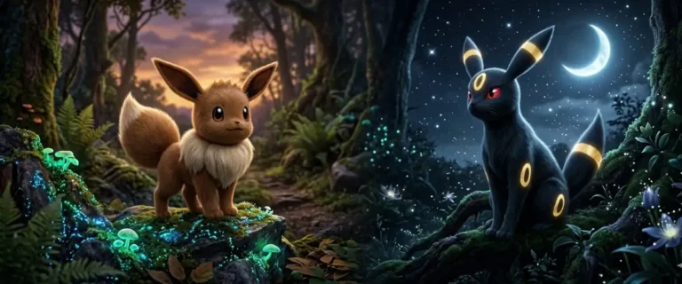 Eevee i Umbreon w lesie - jak ewoluować eevee w umbreona