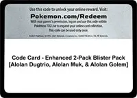 Code Card - Enhanced 2-Pack Blister Pack [Alolan Dugtrio, Alolan Muk, & Alolan Golem]